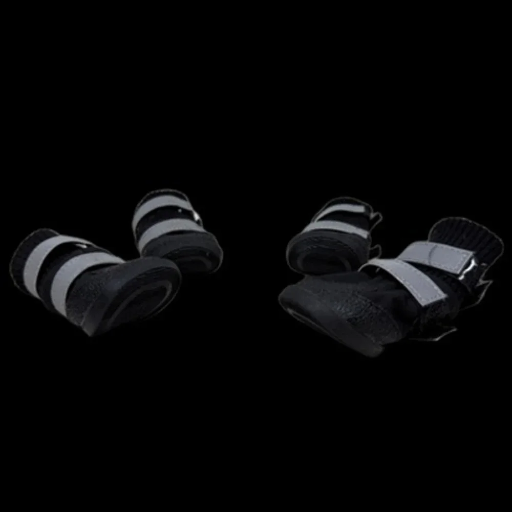 Small Black Dog Boots Paw Protectors with Reflective Straps & Anti-Slip Soles
